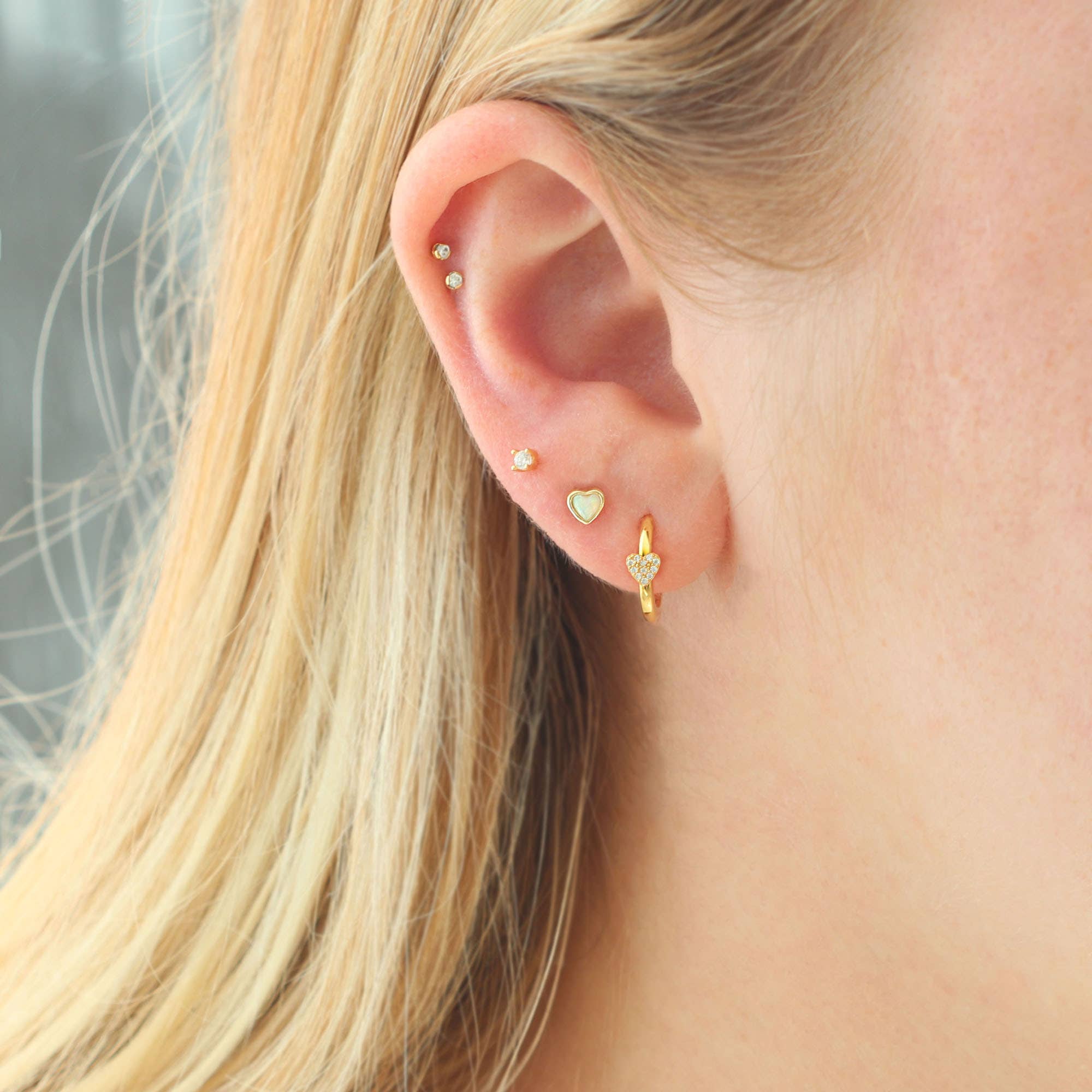 Gold Heart Crystal Huggie Hoop Earrings