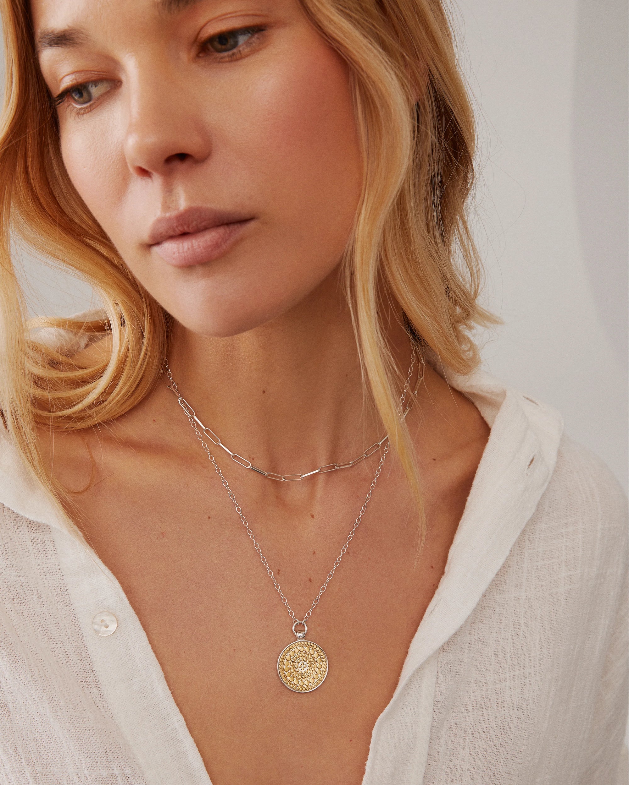 Classic Reversible Disc Pendant Necklace - Gold/Silver