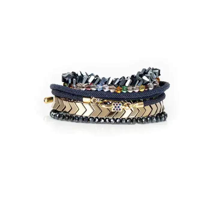Nocturne Edge Stack Midnight Crystal &amp; Gold Layered Bracelet