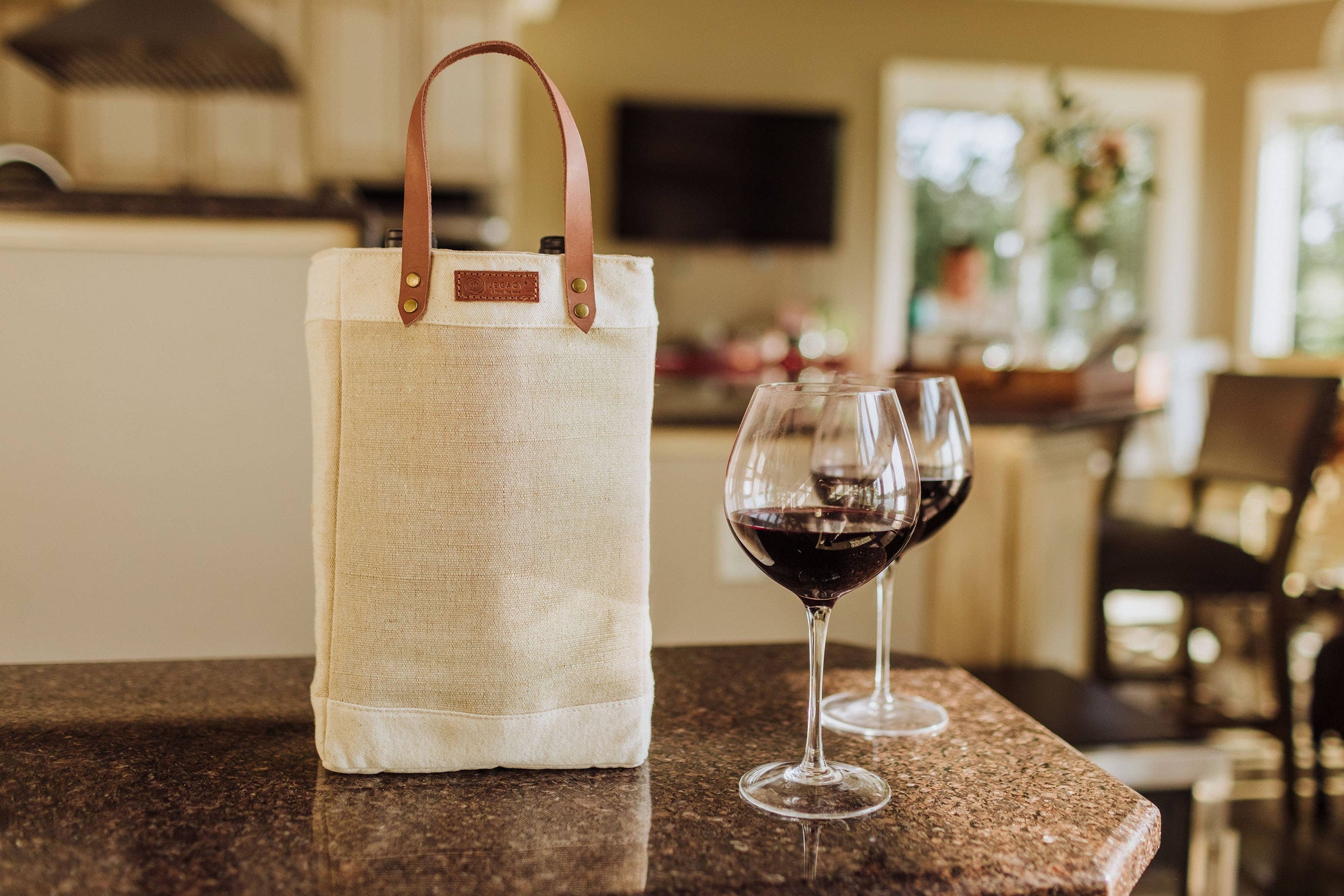 Beige Jute 2 Bottle Insulated Wine Bag