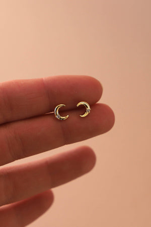 Gold Crescent Moon Studs