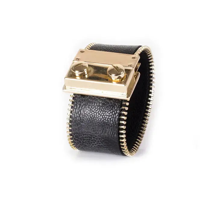 Bold Zip-Edge Leather Cuff Bracelet