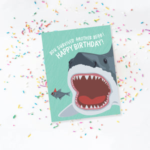 Survived Another Year Shark Birthday Card