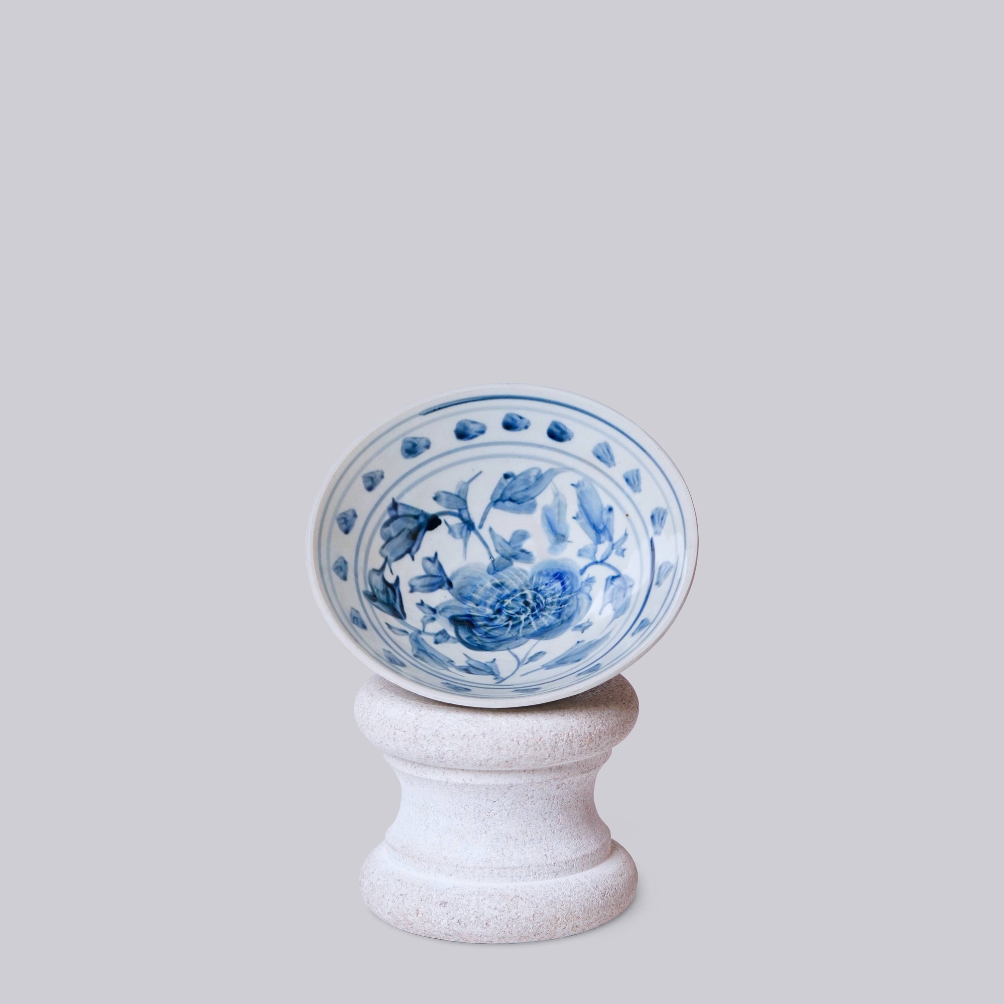Blue &amp; White Porcelain Peony Conical Bowl