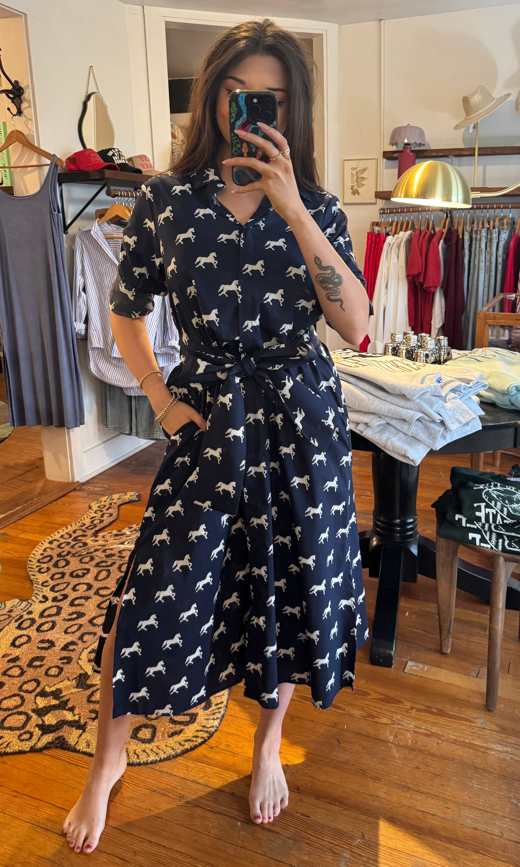 Navy &amp; White Pony Amelie Shirt Dress