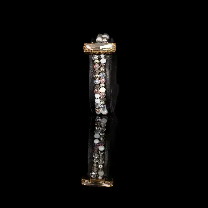 Black Leather Cuff with Champagne Crystal Bar