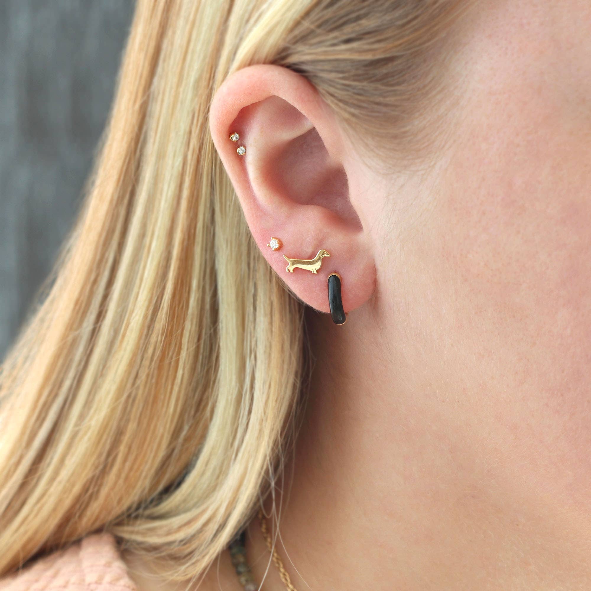 Gold Weiner Dog Stud Earrings