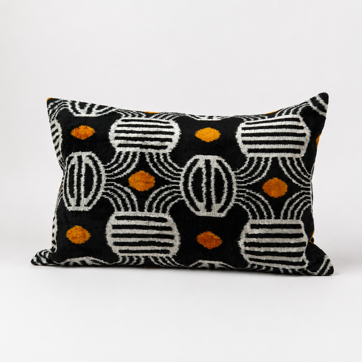 Black Geometric Ikat Velvet Lumbar Pillow