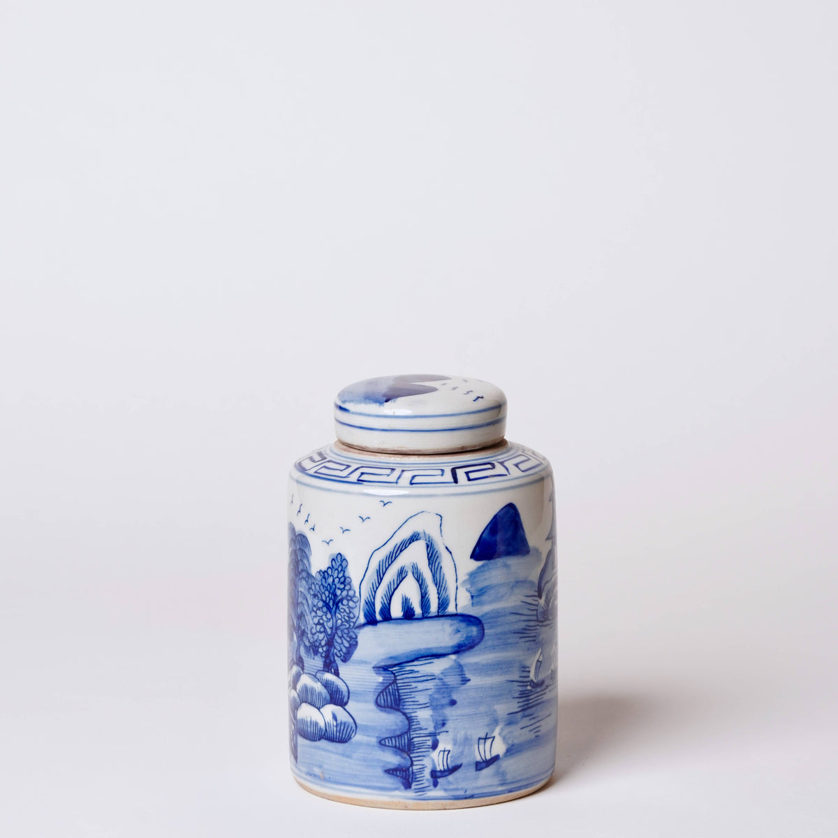 Blue and White Porcelain Landscape Cylinder Caddy