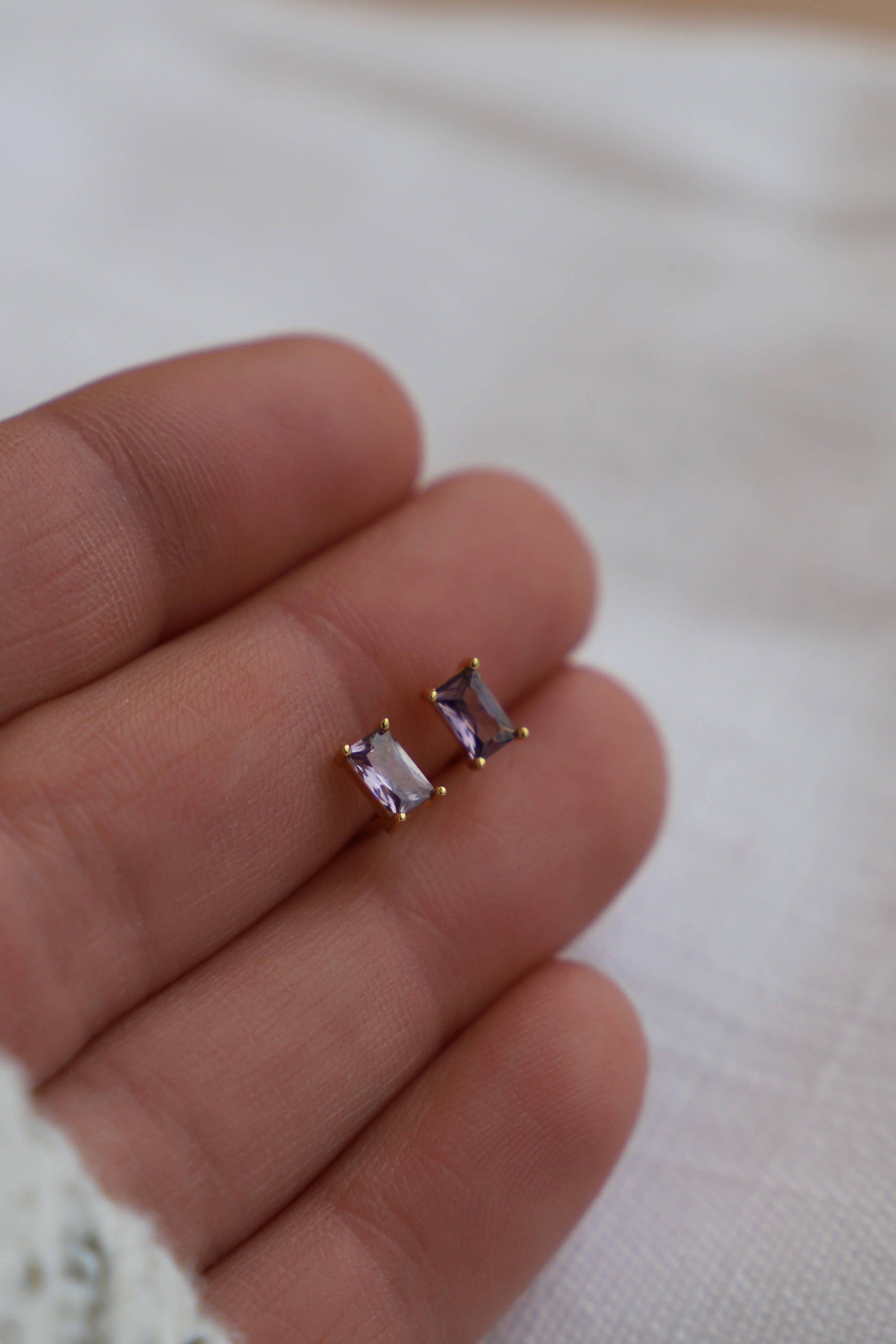 Gold Amethyst CZ Studs
