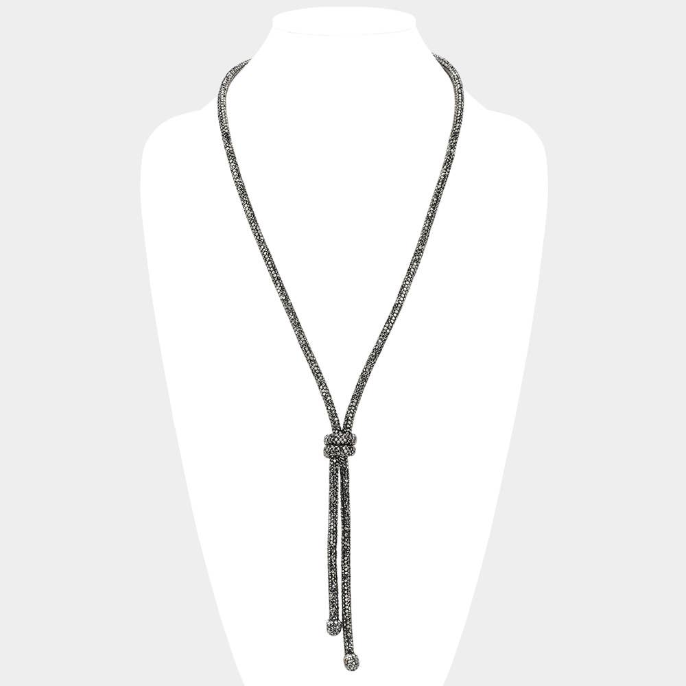 Bling Studded Knot Pointed Long Necklace