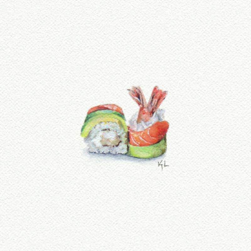 Sushi Miniature Watercolor Painting - Art Print