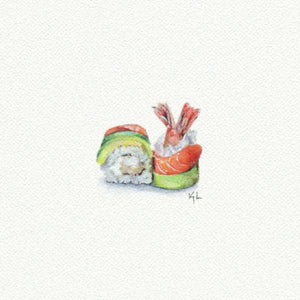 Sushi Miniature Watercolor Painting - Art Print