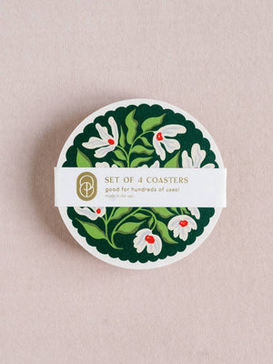 Set of 4 Green & Lavender Floral Coasters