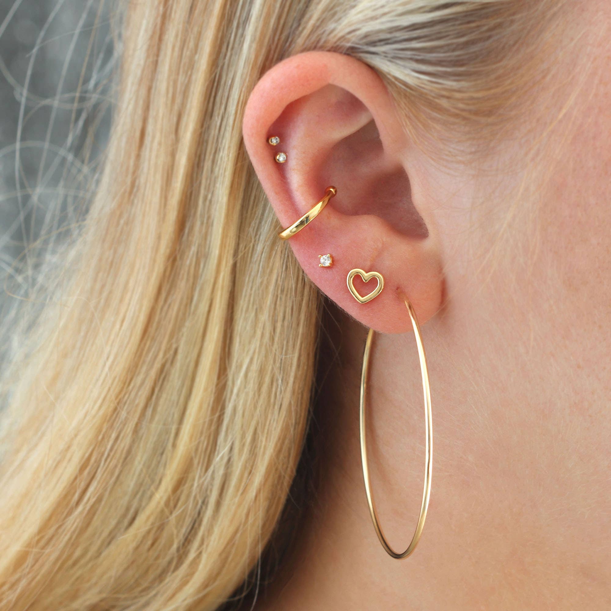 Gold Heart Outline Studs