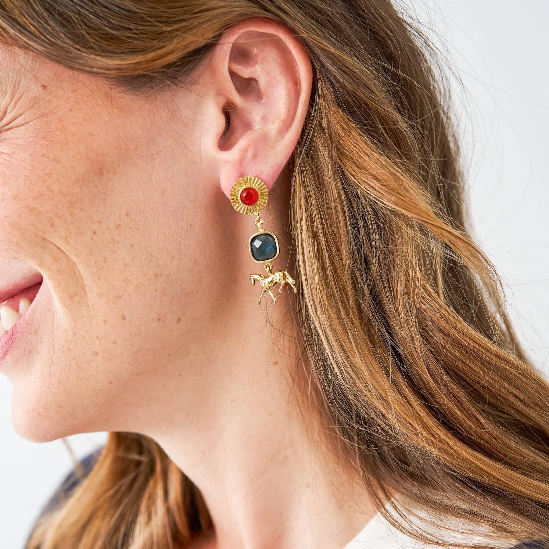 Calliope Horse Glass + Carnelian Stone Earrings