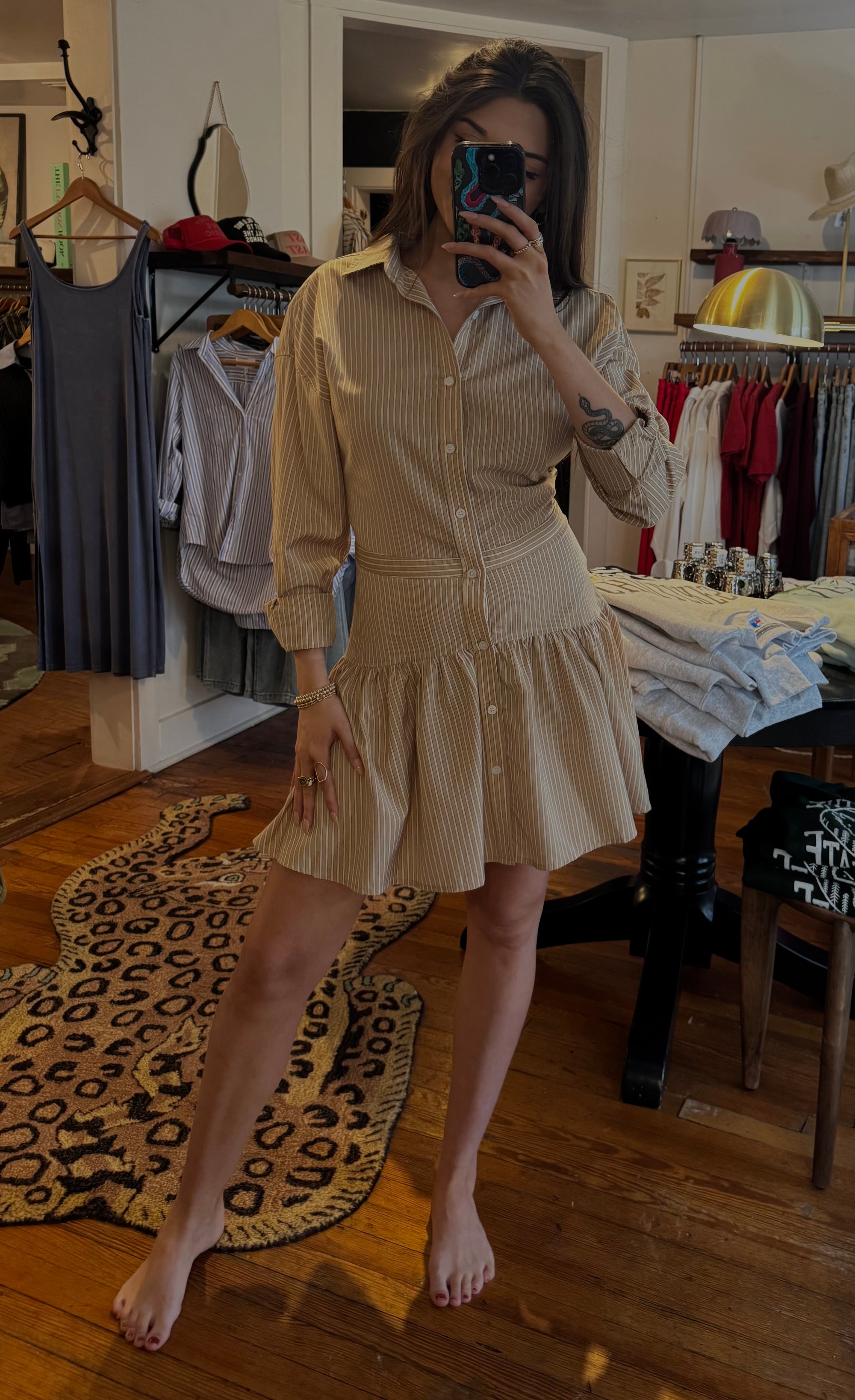 Tan Stripe Button Down Dress