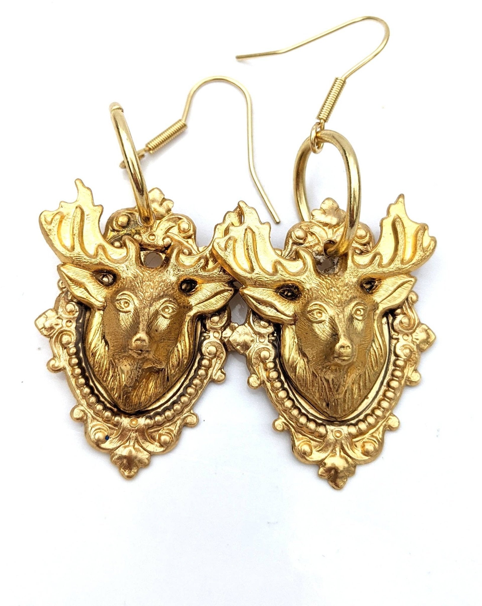 3D Deer Brass Mounted Earrings - Box Turtle
