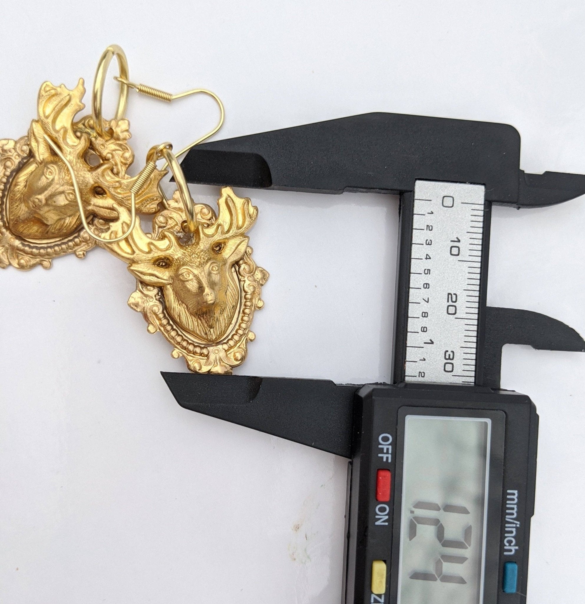 3D Deer Brass Mounted Earrings - Box Turtle