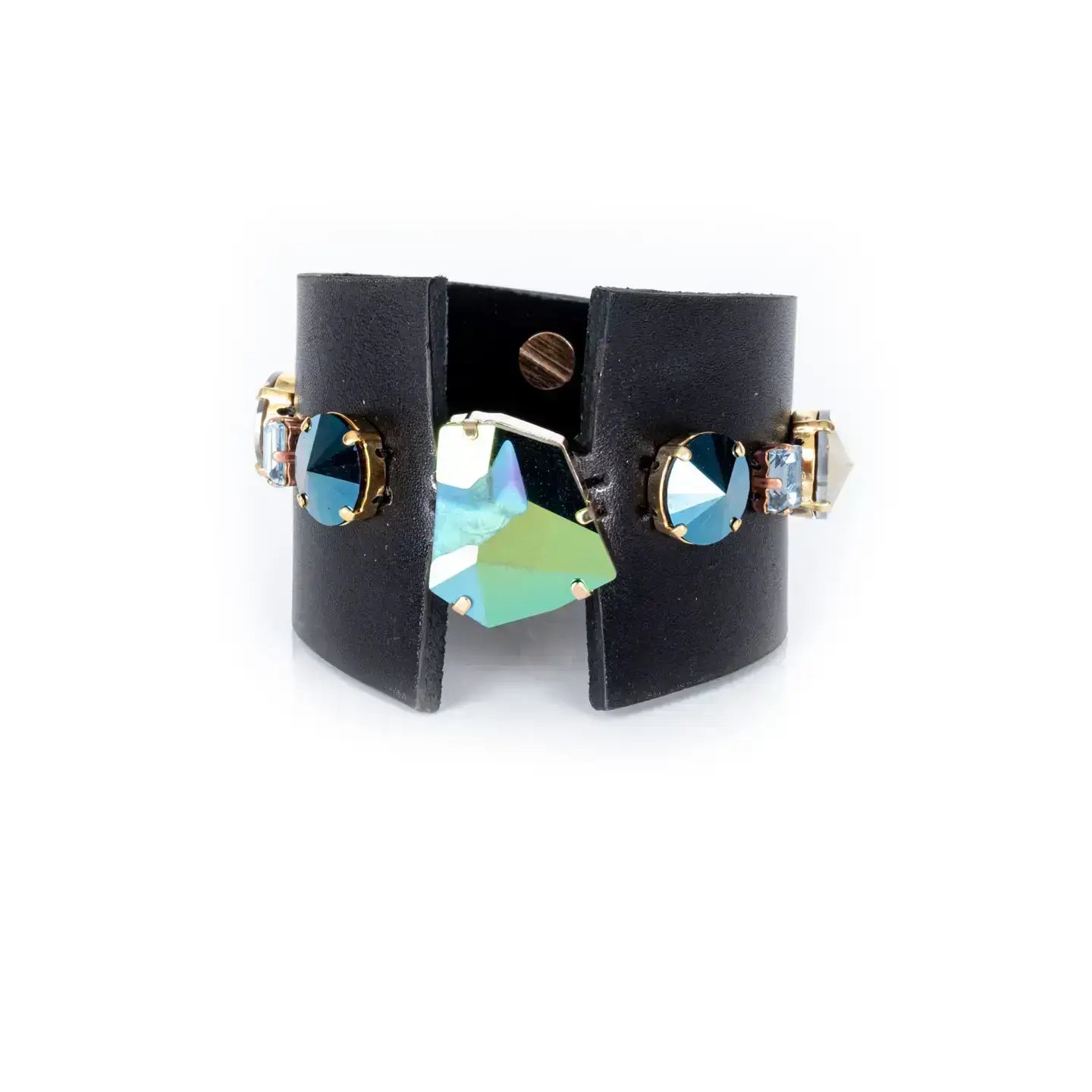 Midnight Steel Crystal Leather Cuff