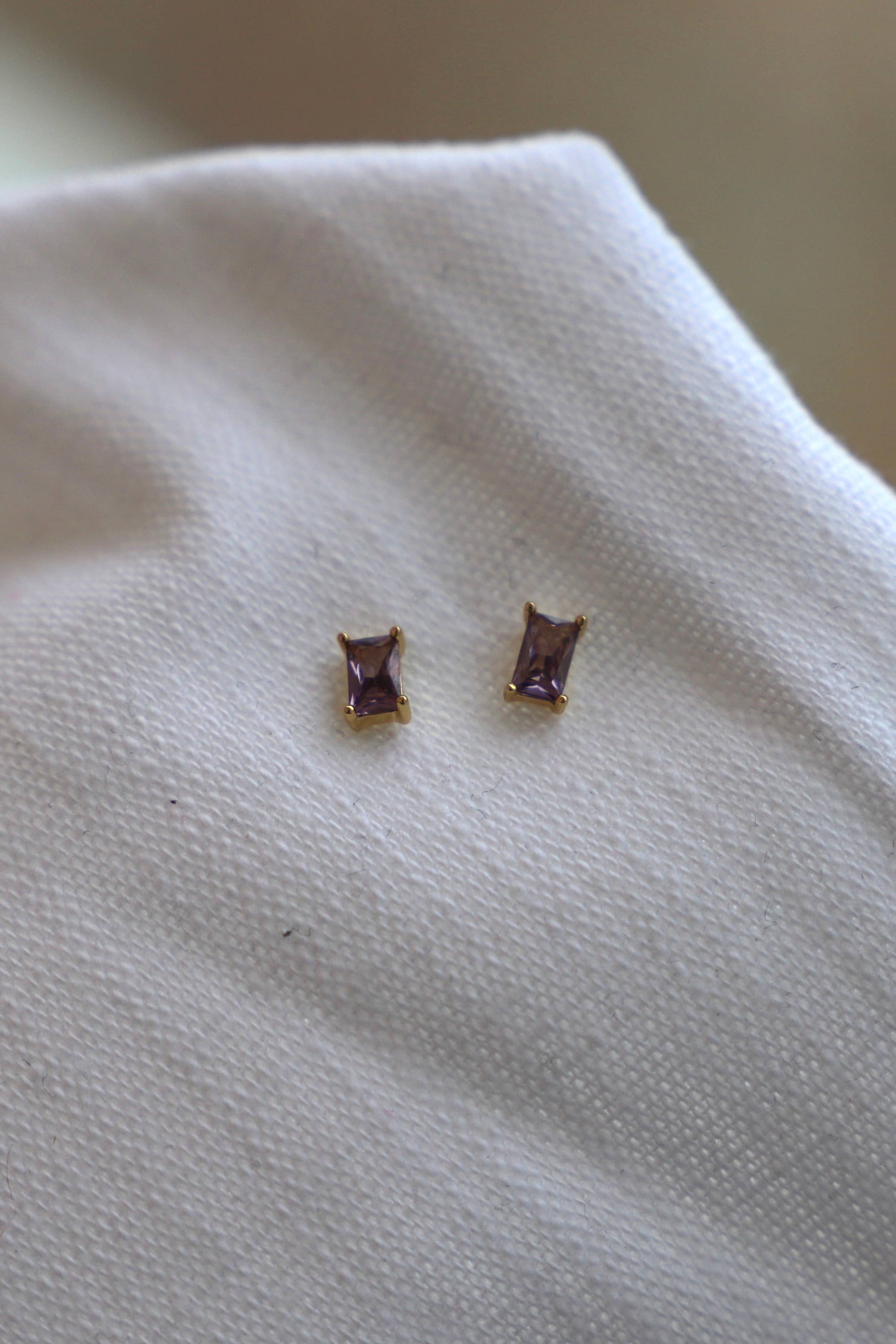 Gold Amethyst CZ Studs