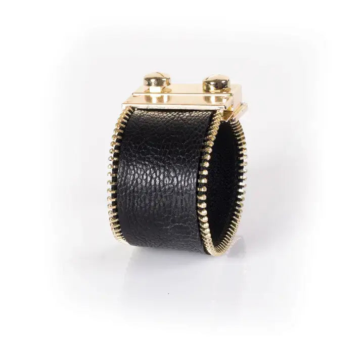 Bold Zip-Edge Leather Cuff Bracelet
