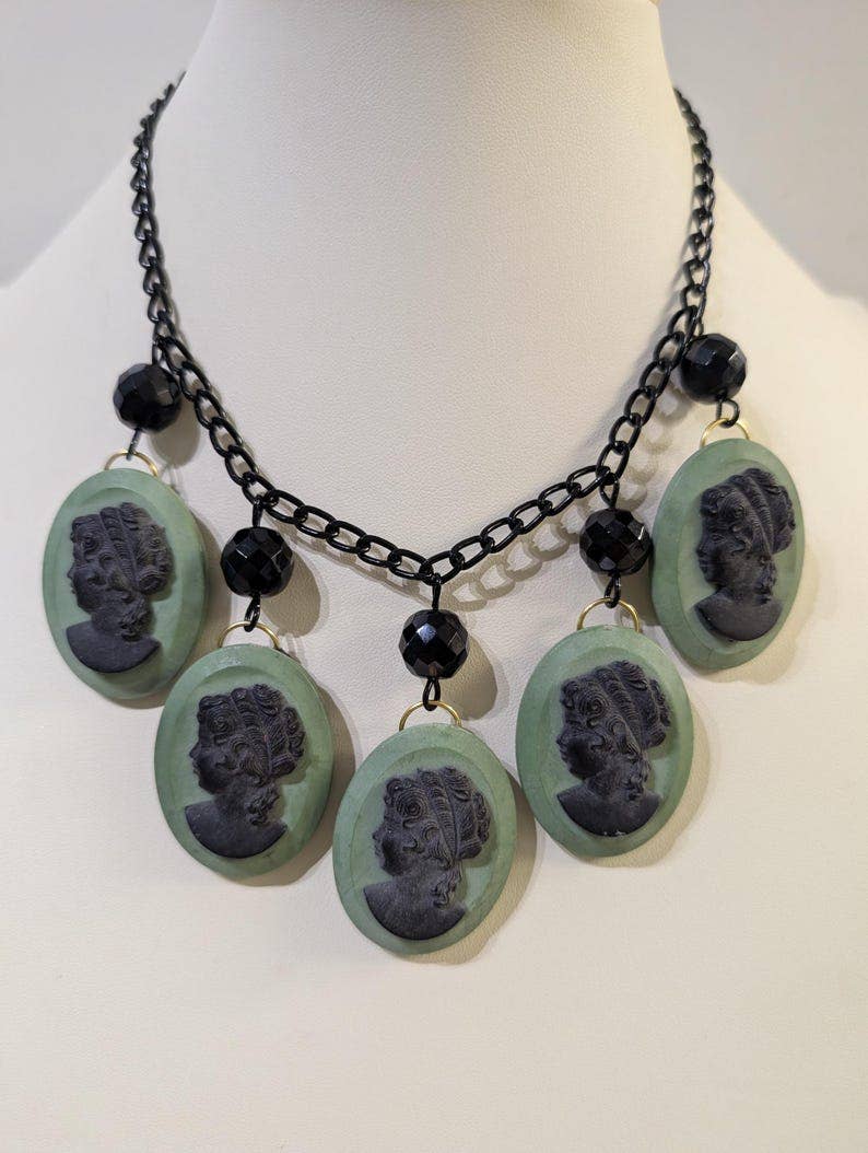 Midnight Mint Chalk Cameo Necklace