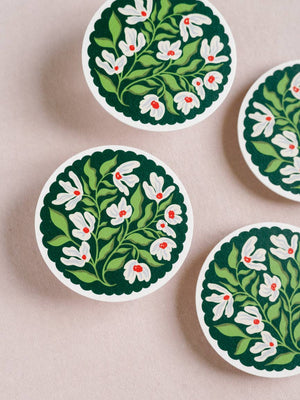 Set of 4 Green & Lavender Floral Coasters