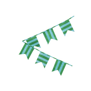 Block Printed Cloth Bunting in Blue Green Cabana Stripe