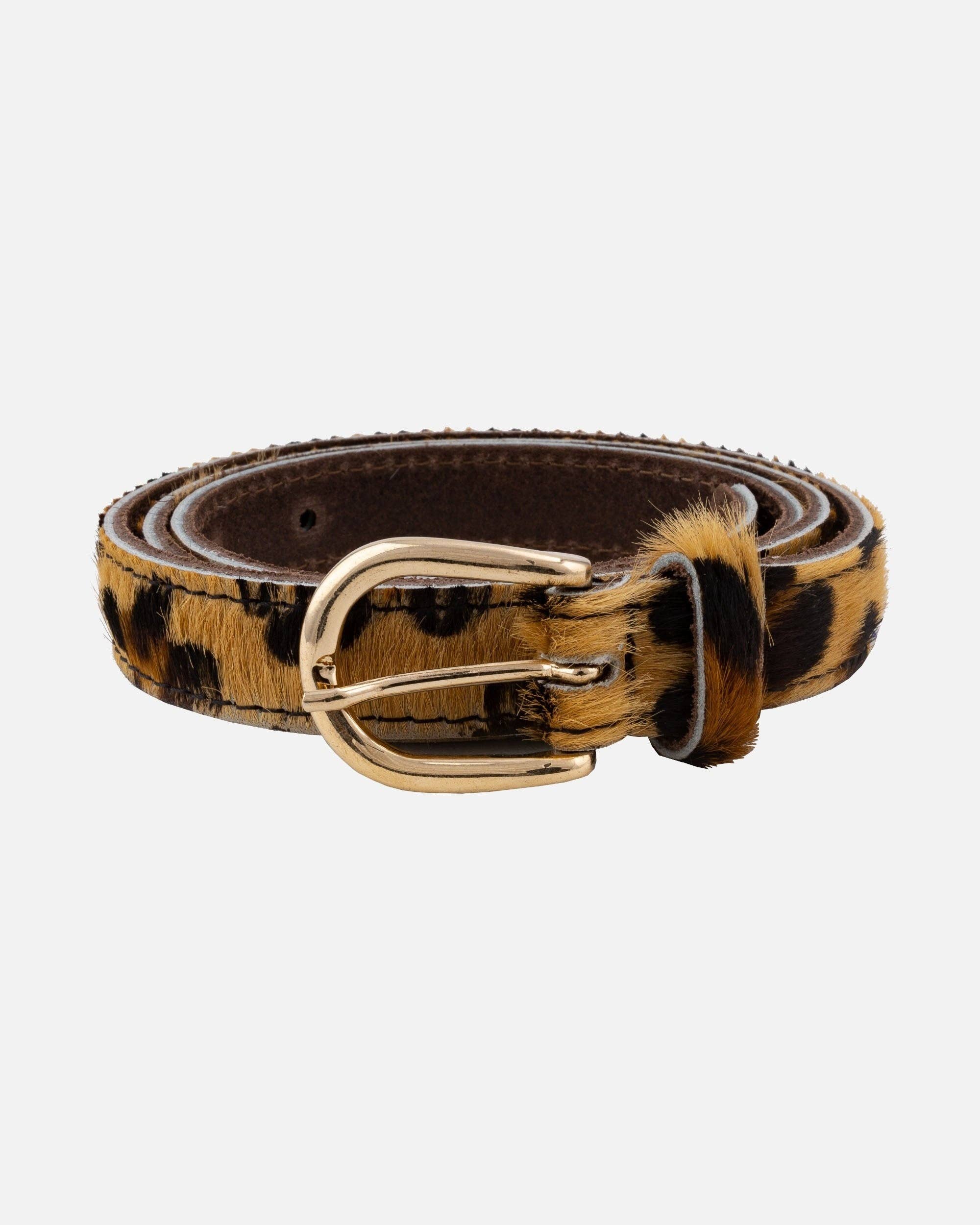 Dania | Gold Leopard Skinny Leather Belt