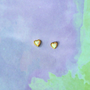 Gold Opal Heart Studs