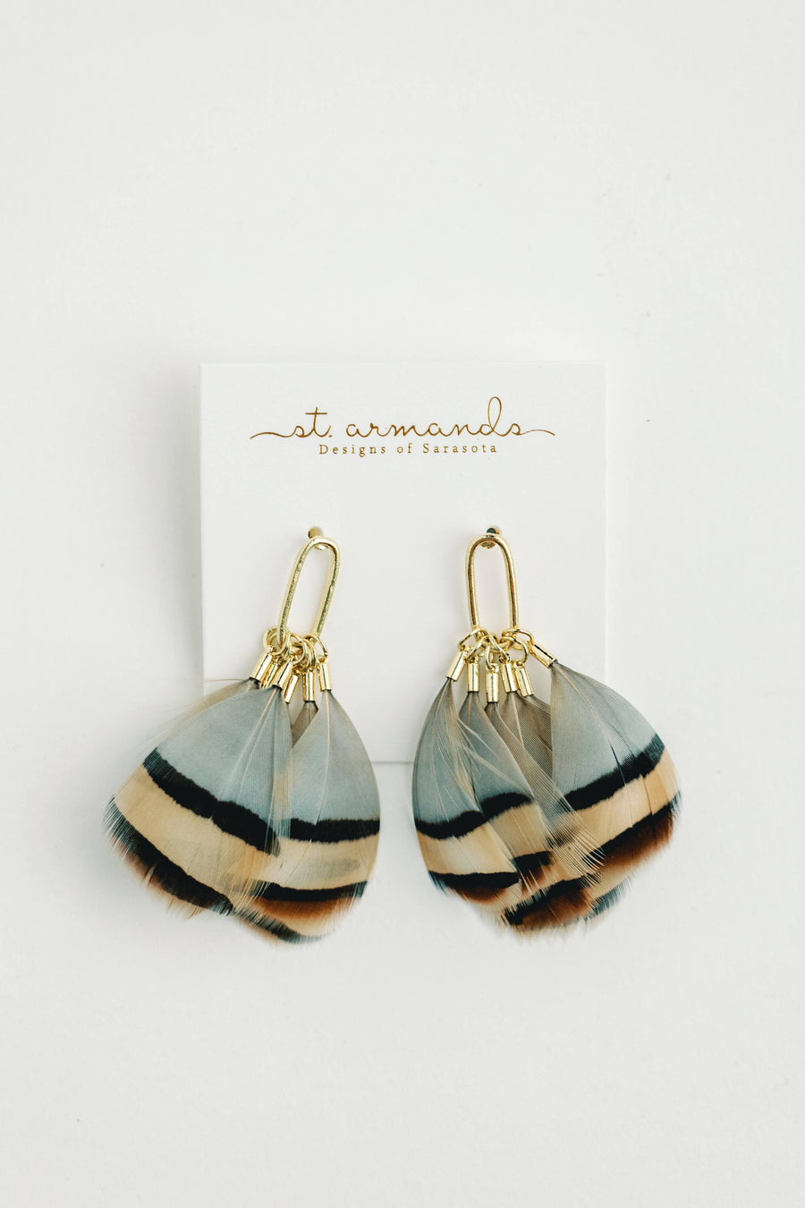 Brown and Blue Feather Earrings