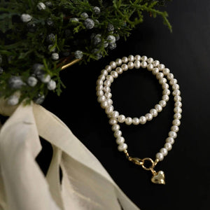 Puff Heart & Freshwater Pearl Necklace