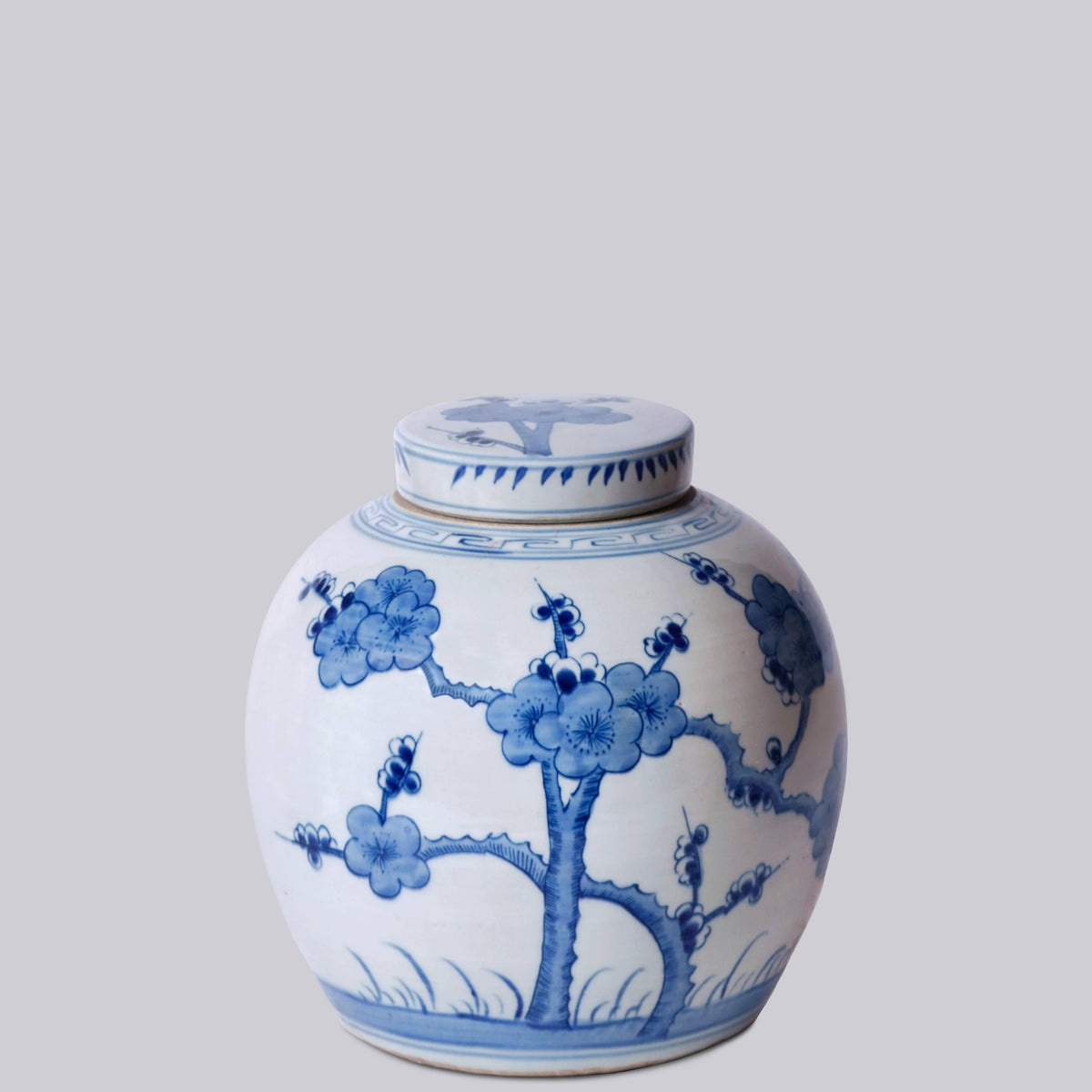 Blue and White Porcelain Cherry Blossom Round Storage Jar