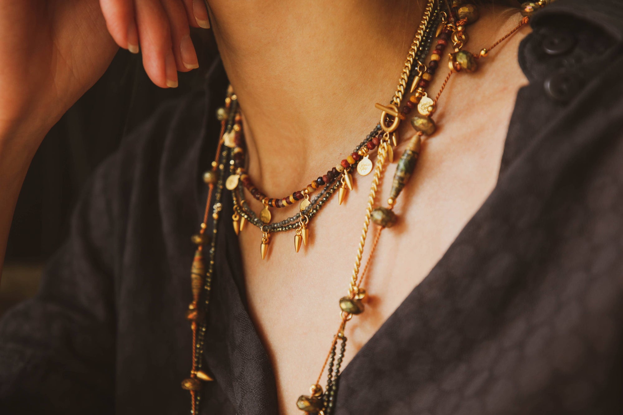 James Short Layering Necklace in Pyrite