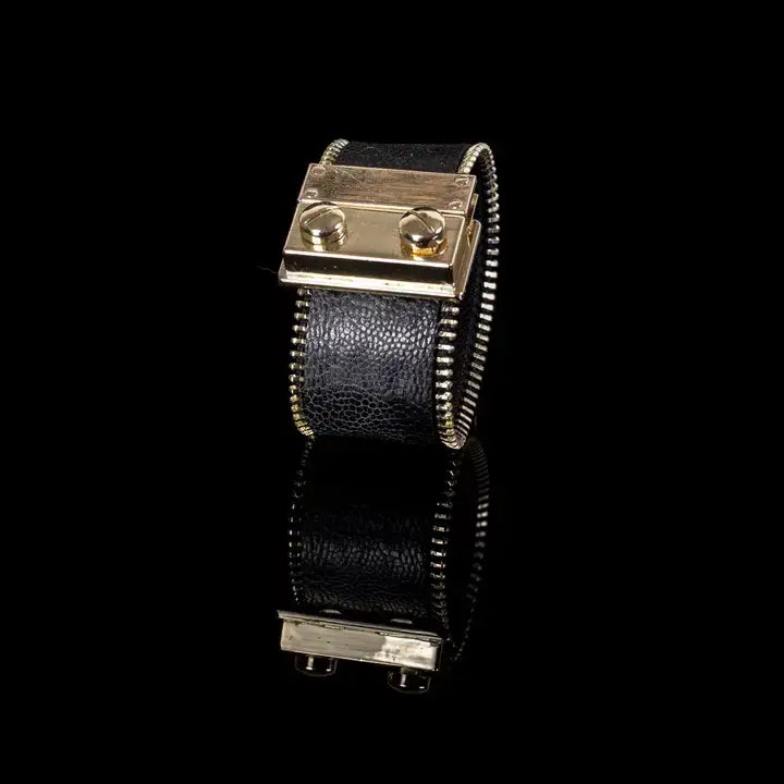 Bold Zip-Edge Leather Cuff Bracelet
