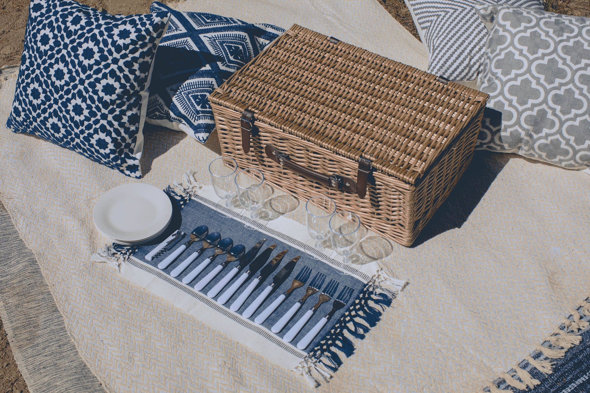 Navy/White Stripe Belmont Picnic Basket