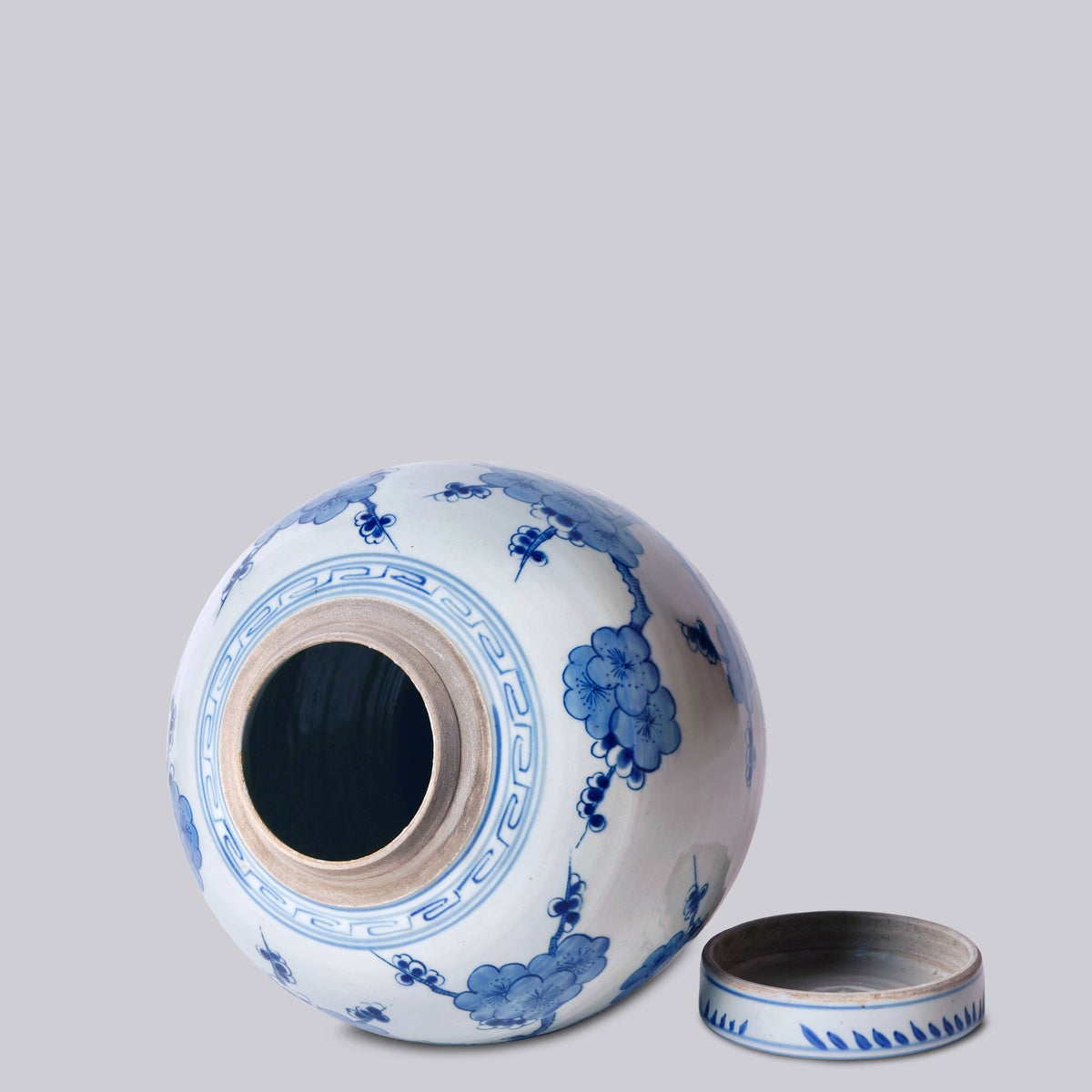 Blue and White Porcelain Cherry Blossom Round Storage Jar