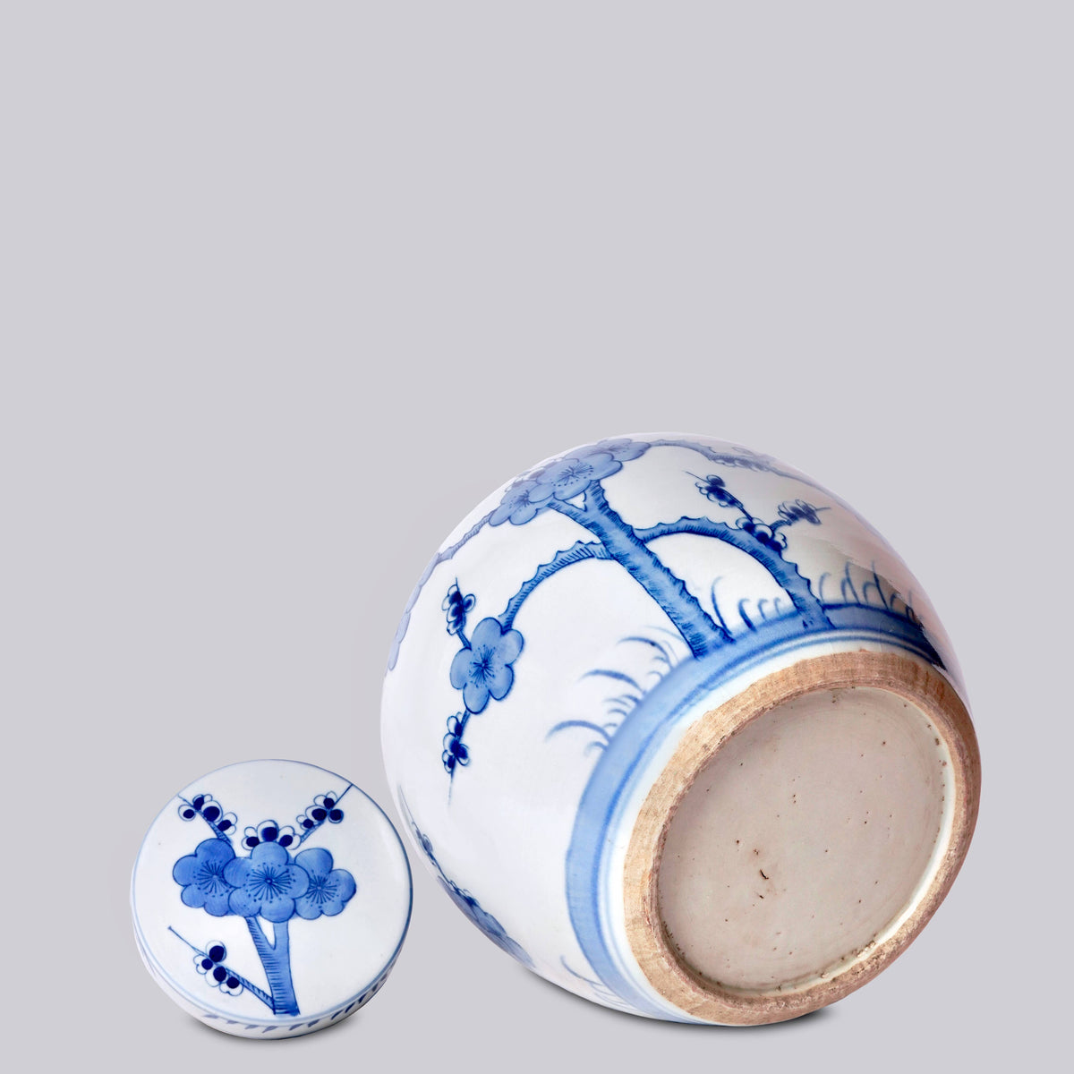 Blue and White Porcelain Cherry Blossom Round Storage Jar