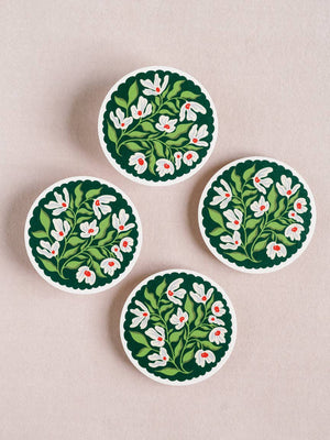 Set of 4 Green & Lavender Floral Coasters