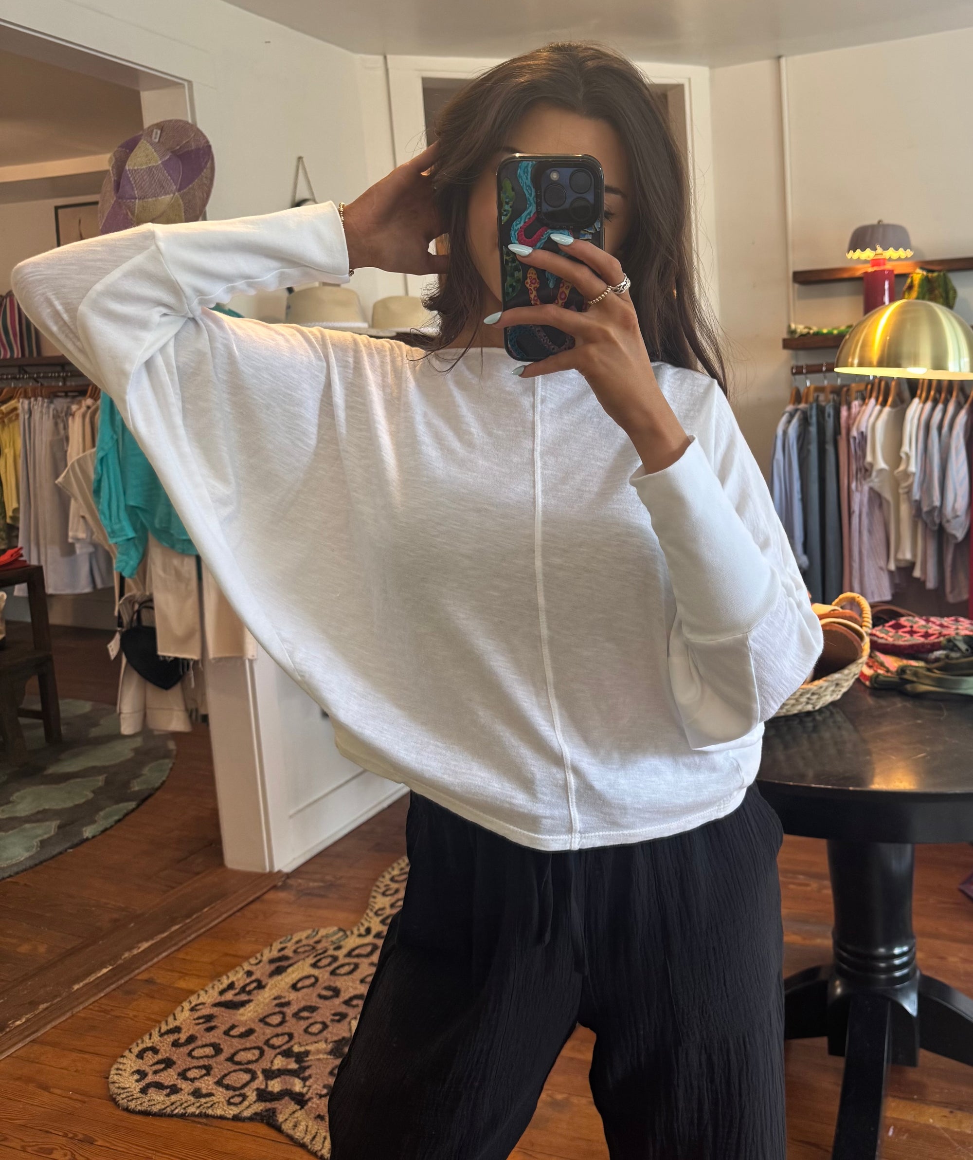 White Bat Wing Slub Top