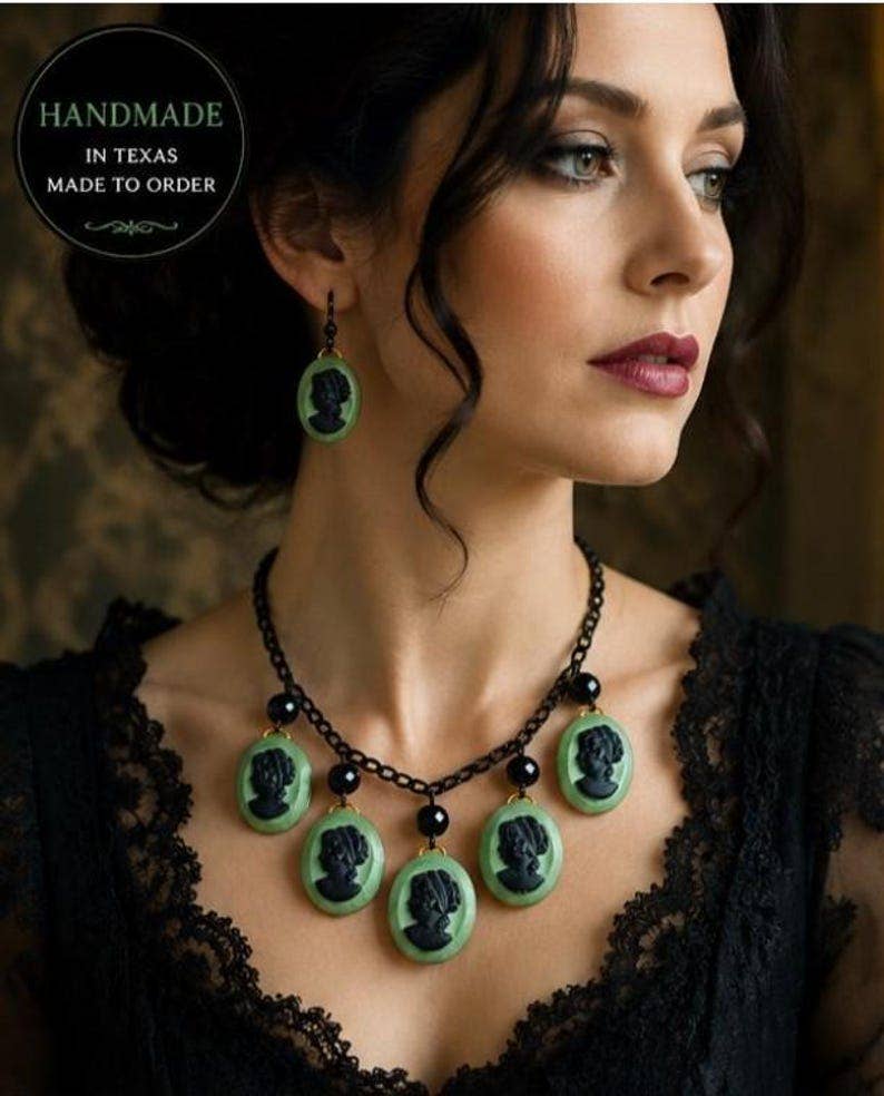 Midnight Mint Chalk Cameo Necklace