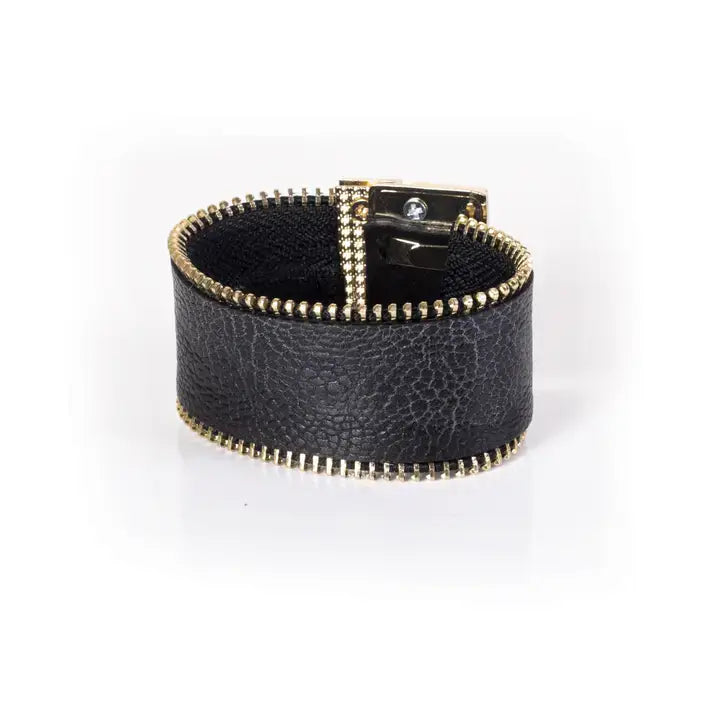 Bold Zip-Edge Leather Cuff Bracelet