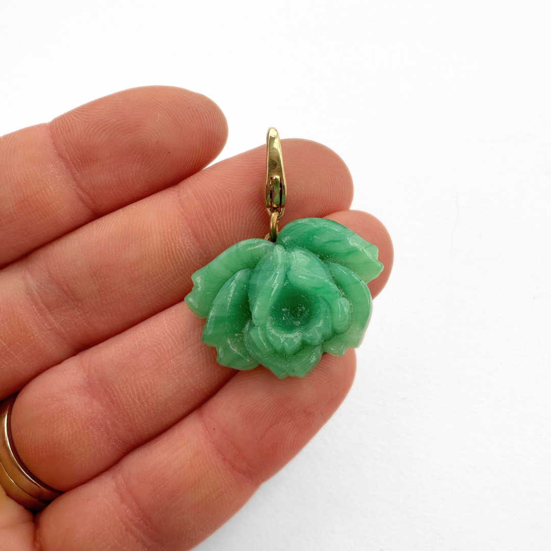 Vintage Japanese Green Jade Rose Charm
