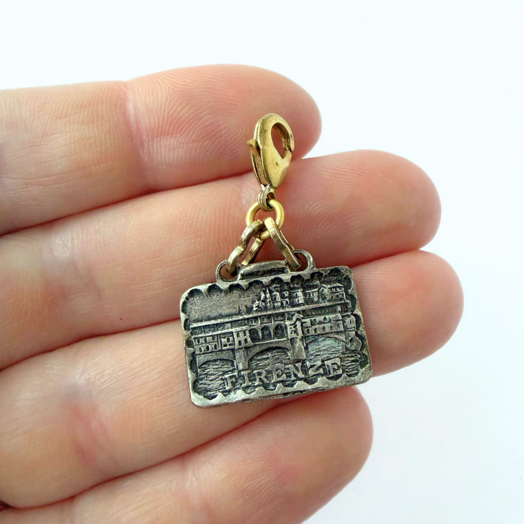 Vintage aged silver Florence landmark Charm: Ponte Vecchio