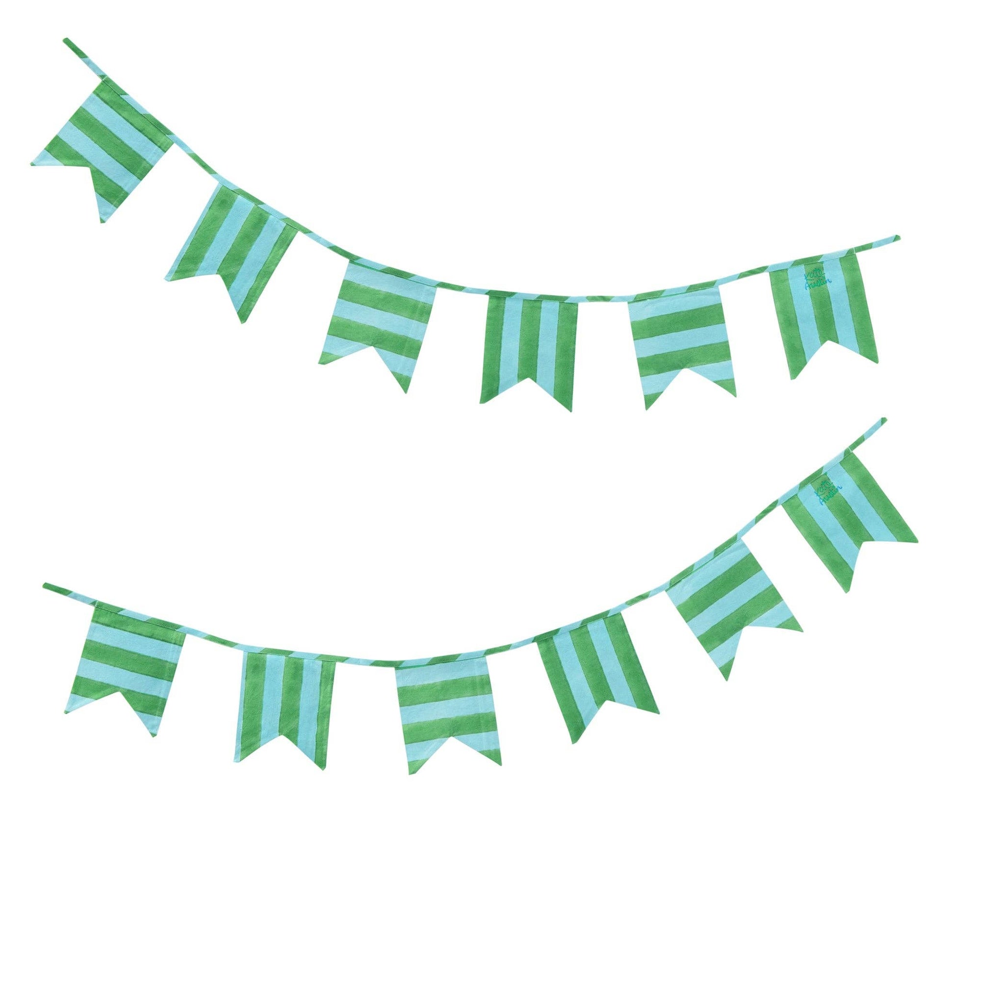 Block Printed Cloth Bunting in Blue Green Cabana Stripe