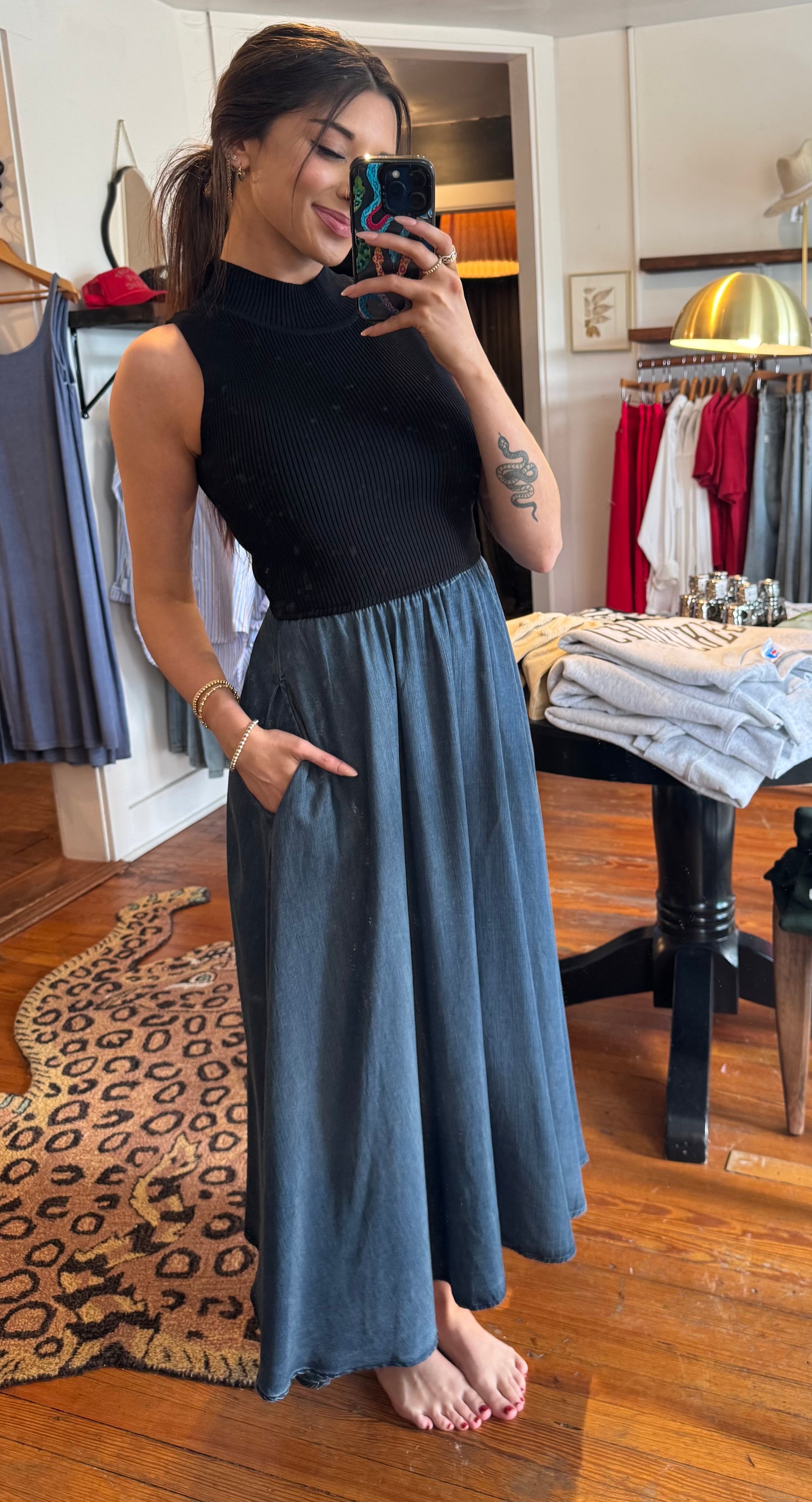 Navy &amp; Black Mock Neck Sleeveless Dress