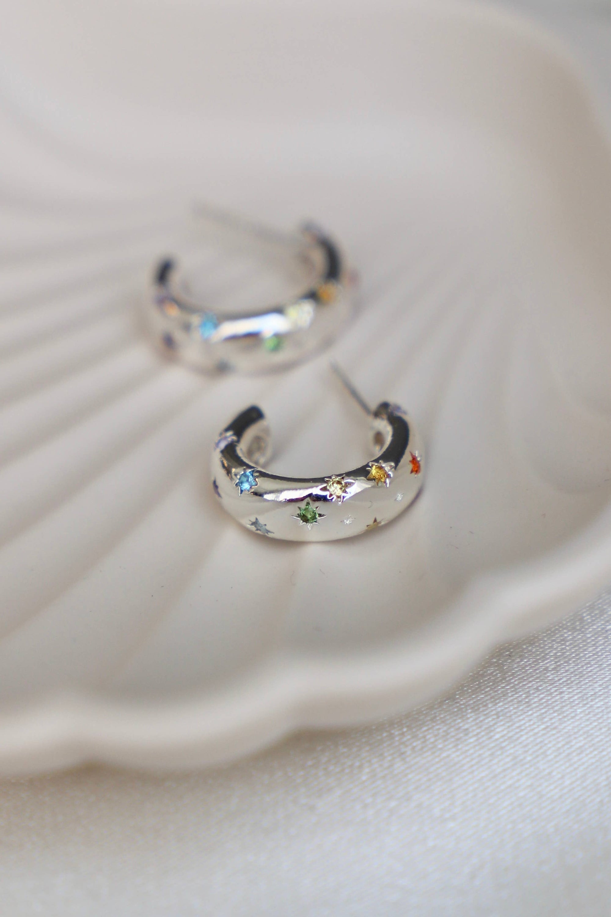 Silver Penny CZ Star Hoop