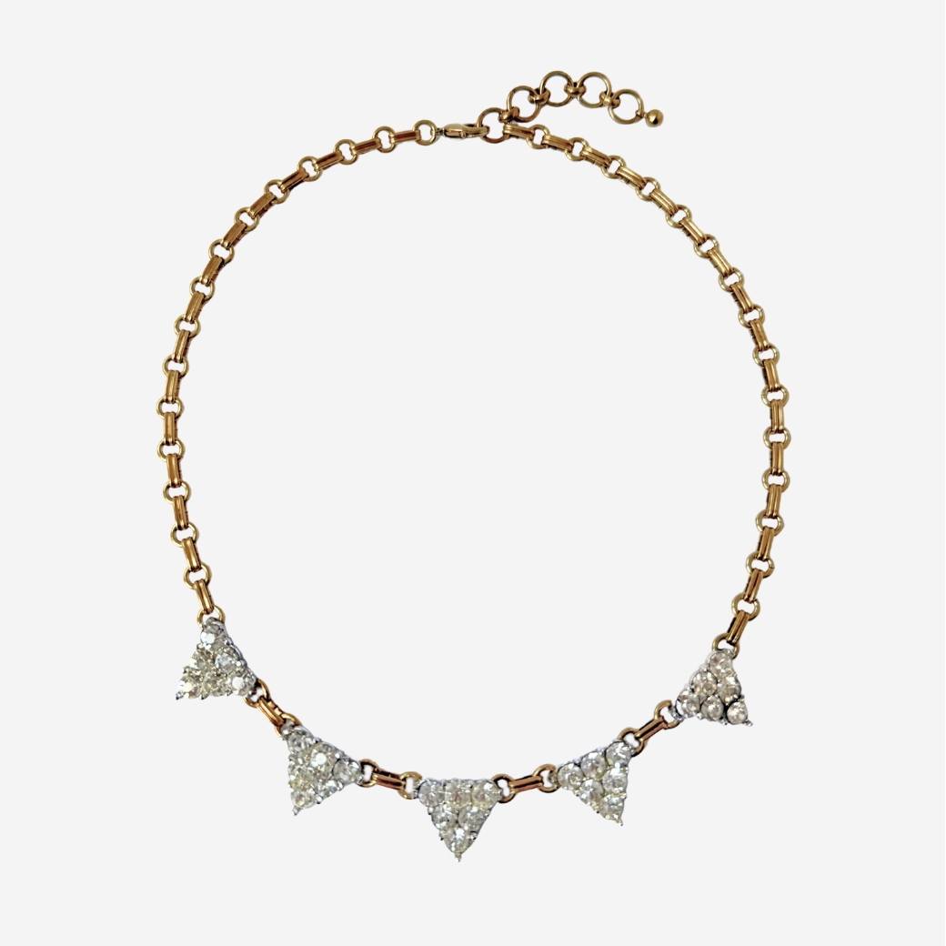Vintage Clear Rhinestone Triangle Link Choker Necklace