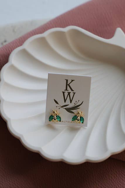 Gold & Emerald Bee Studs